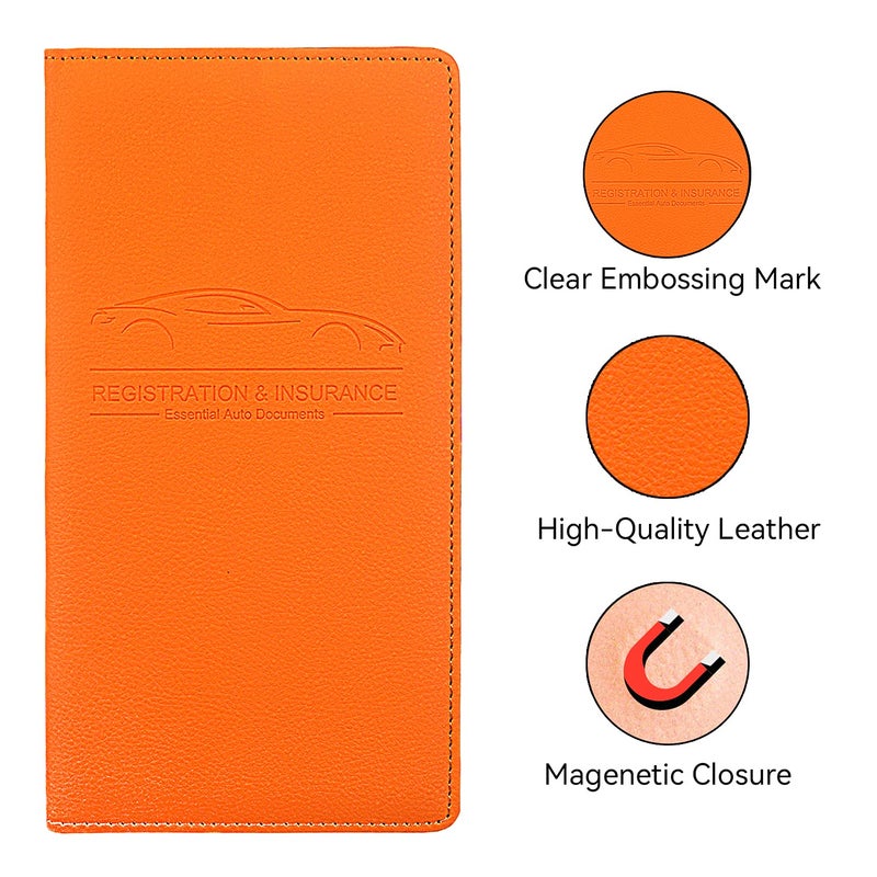 Miunice Car Registration and Insurance Holder  Premium Pu Leather Vehicle Glove Box Organizer - for Driver License  Cards & Essential Documents (L-Orange) - Image 3